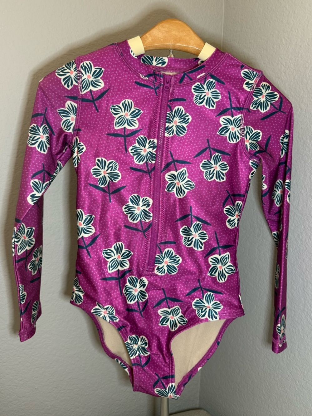 Tea Collection Girls Long Sleeve Floral One-Piece Swimsuit Rash Guard Pink